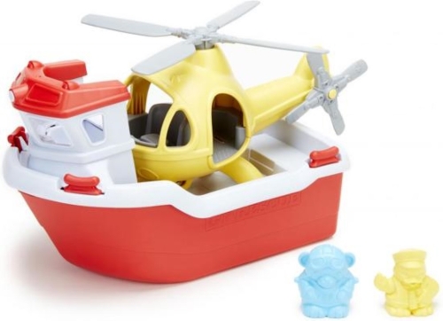 Bote salvavidas de juguetes verdes con helicóptero